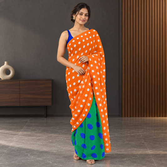 Tricolour Polka Georgette Saree