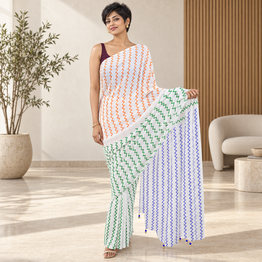Tricolour Wave Georgette Saree