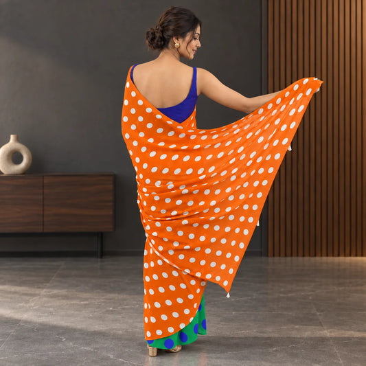 Tricolour Polka Georgette Saree