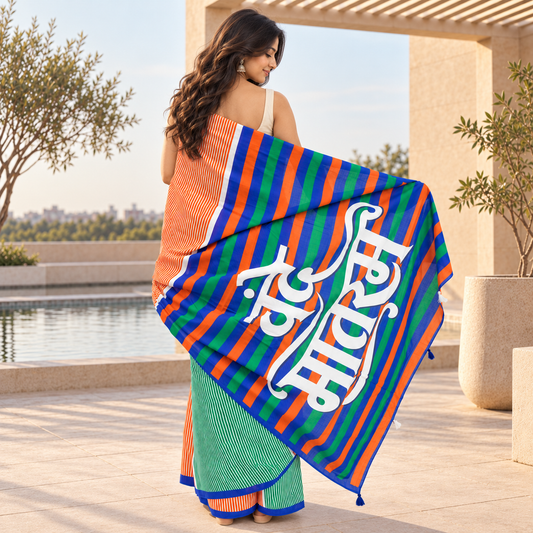 Vande Mataram Tricolour Striped Mulmul Cotton Saree