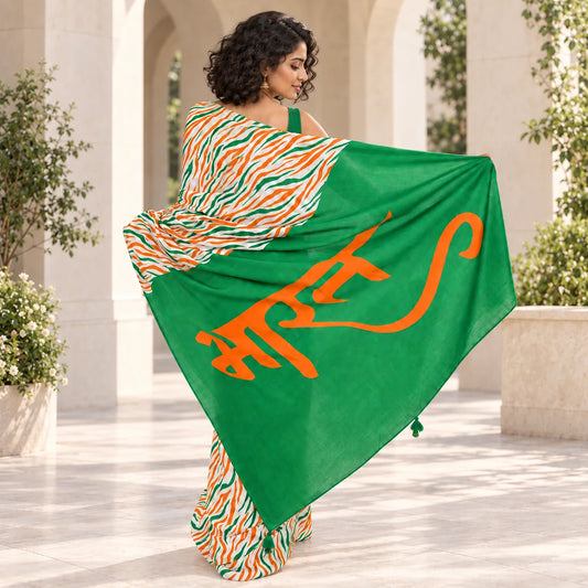 Bharat Tricolour Tiger Stripes Modal Silk Saree