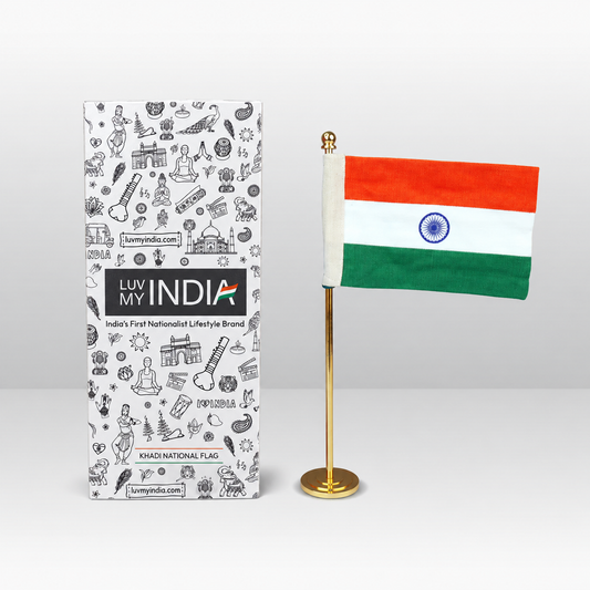Khadi Tiranga Flag for Mandir at Home | Single Metal Stand