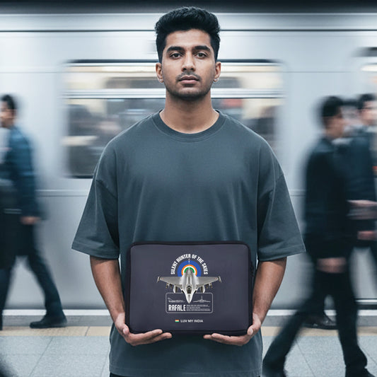 Rafale | Patriotic Black Sleeve Case Cover Laptop Bag For Men & Women | Luv My India Defence Collection | 14.5x11 Inch Waterproof Shock Absorber Laptop/MacBook, Office/College Laptop Bag | 3 Layer Padded Polyester Sponge Laptop Bag