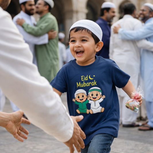Eid Mubarak Happy Friends | Kids Round Neck T-Shirt | Eid Edition