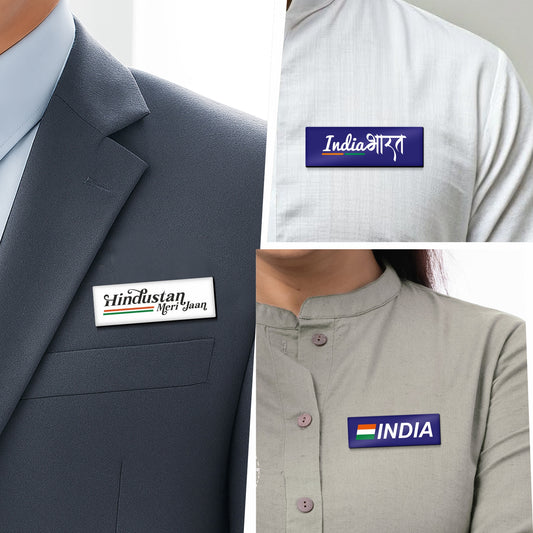 Luv My India Badges | Patriotic 3-Badge Set | 3x1 Inch Curated Pin Button Badges | Pack of 3