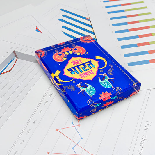 Mera Bharat Mahan Paperweight | Luv My India Acrylic 2.5x3.5 Inch Patriotic Paperweight