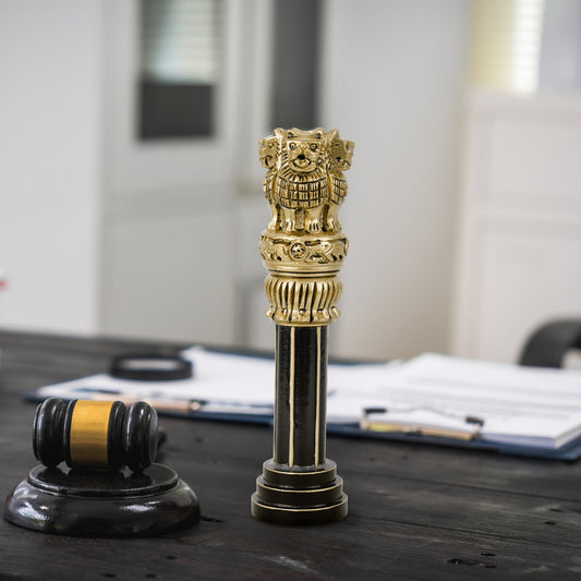 Wooden Ashok Stambh | Luv My India Patriotic 10 Inch Ashoka Pillar | Black And Golden Ashoka Stambh