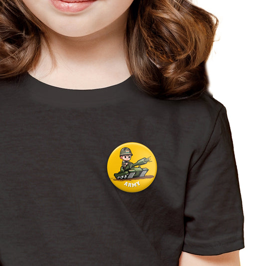 Indian Army Round Badge | Luv My India Kids’ Badges | 4x4 CM Patriotic Pin Button Badges | Pack of 5