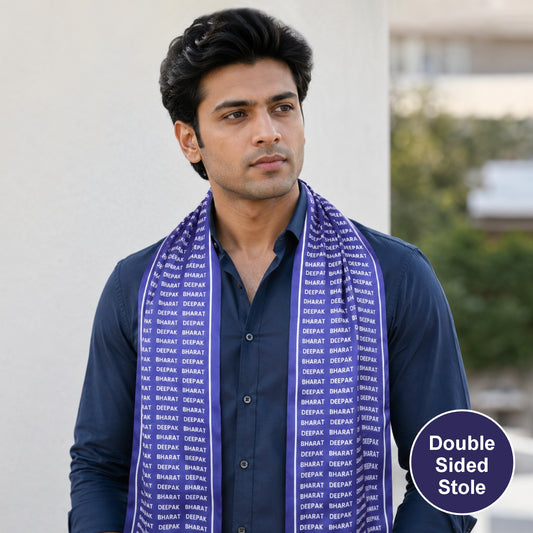 Your Name Bharat Typography Personalised Modal Silk Stole | Unisex | Royal Blue & White | Dual-Sided Print
