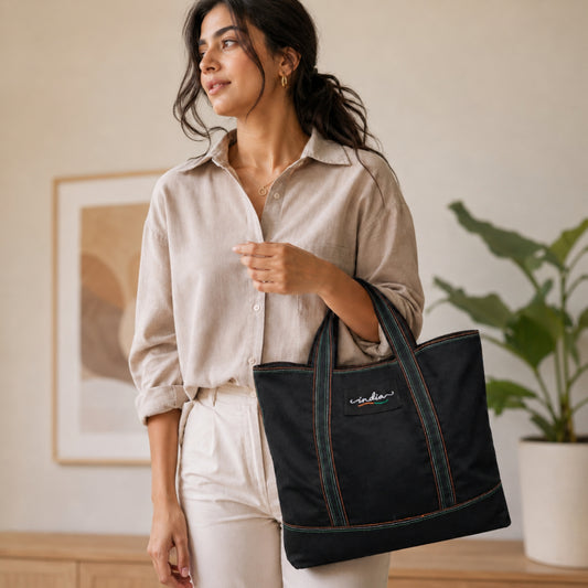 India Signature Canvas Tote Bag | Black