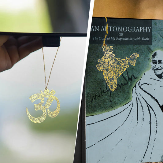 Patriotic Bookmark Set | Luv My India Bookmarks | 3x3 Inch Om Bookmark | 3x3 Inch India Map Bookmark | Brass Bookmarks | Curated Pack Of 2