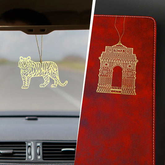 Patriotic Bookmark Set | Luv My India Bookmarks | 2.5x2 Inch Tiger Bookmark | 2x3 Inch India Gate Bookmark | Brass Bookmarks | Curated Pack Of 2