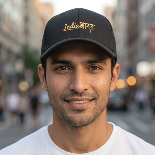 India Bharat With Tricolour | Light Golden Embroidery | Luv My India Fashion | Patriotic Unisex Cap