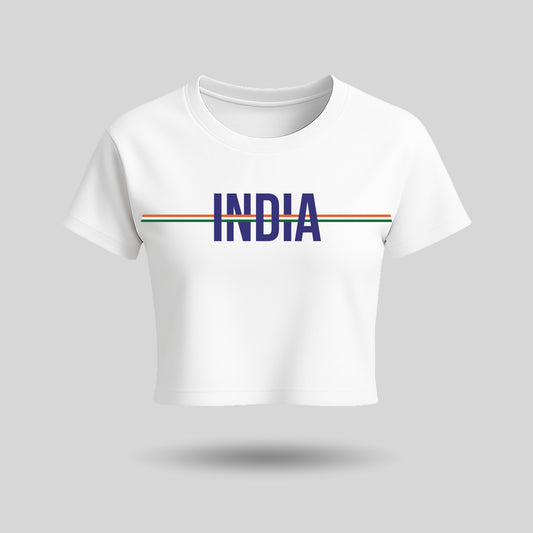 India | Round Neck Women’s Crop Top T-Shirt | Pure Cotton Luv My India Fashion | Tiranga / Tricolour Patriotic T-Shirt