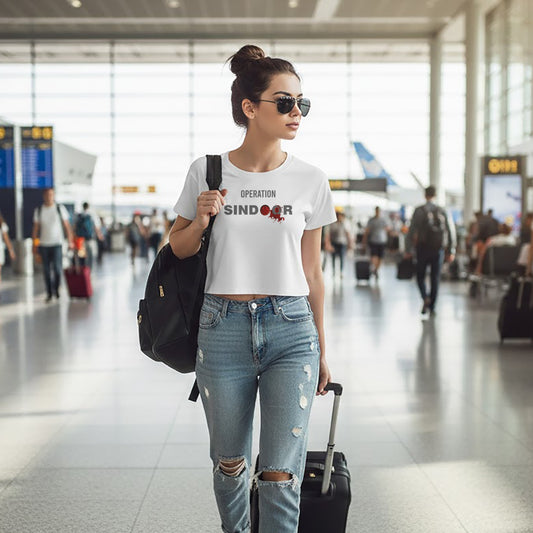 Operation Sindoor Design | Round Neck Women’s Crop Top T-Shirt | Pure Cotton Luv My India Fashion | Patriotic T-Shirt