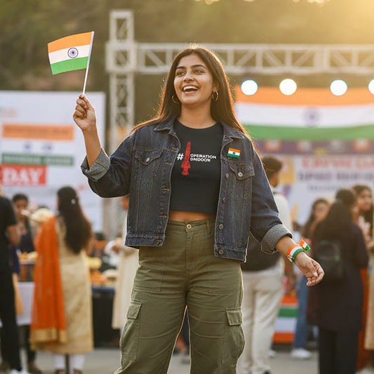 Operation Sindoor | Round Neck Women’s Crop Top T-Shirt | Pure Cotton Luv My India Fashion | Patriotic T-Shirt