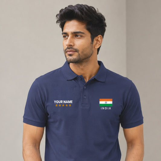Your Name India Flag Polo T-Shirt | Customisable