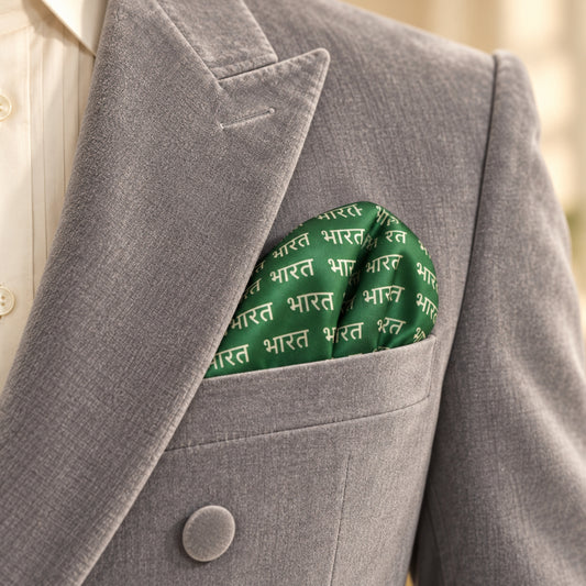 Bharat Signature Print | Premium Modal Silk Stole and Pocket Square Set | Dark Green