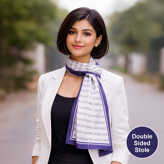 Satyamev Jayate Modal Silk Stole | Unisex | White & Blue | Dual Side Print