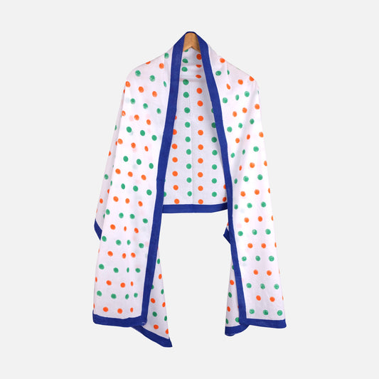 Tricolour Polka Dots | Mulmul Cotton Dupatta | Luv My India Fashion | 220x70 CM | Elegant Hand-Block Patriotic Dupatta