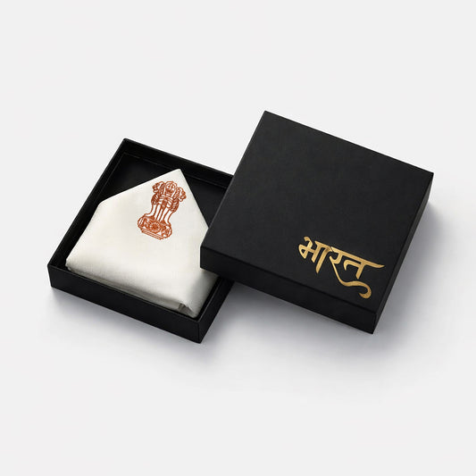 Emblem of India | Bemberg Raw Silk Pocket Square with Zari Embroidery