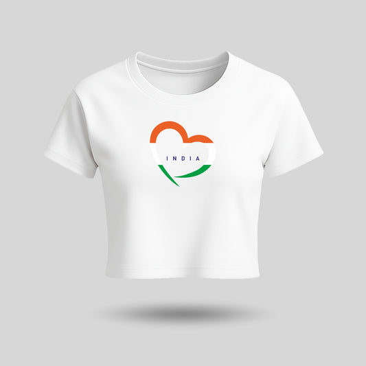 Love India | Round Neck Women’s Crop Top T-Shirt | Pure Cotton Luv My India Fashion | Tiranga / Tricolour Patriotic T-Shirt