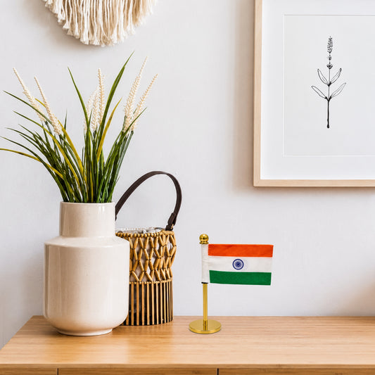 Khadi Indian Flag | Mini Metal Stand | For Home & Study Table