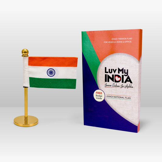 Khadi Indian Flag | Mini Metal Stand | For Home & Study Table