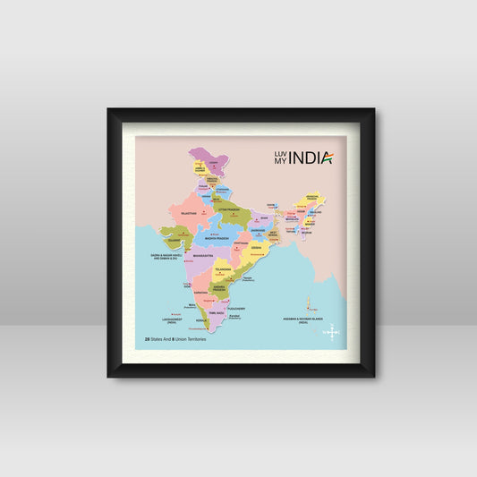 Map Of India Patriotic Frame For Wall Decor | Luv My India 16x16 Inches Black Wall Frame