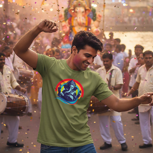 Bhagwan Ganesh | Round Neck Unisex T-Shirt | Pure Cotton Luv My India Fashion | Luv My India Spiritual T-Shirt