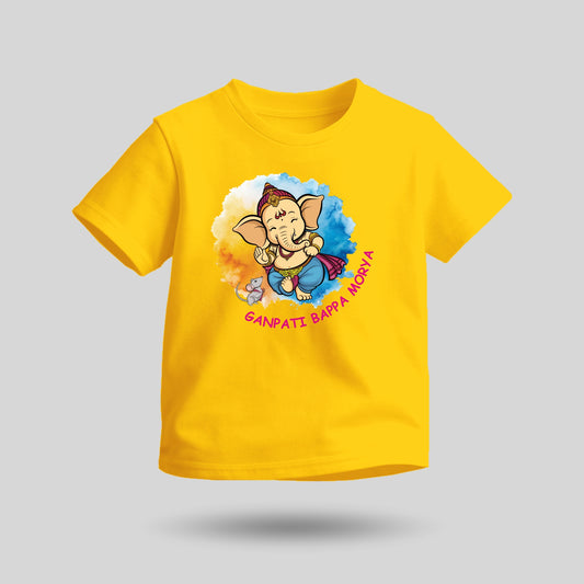 Ganpati Bappa Morya | Round Neck Kids’ Unisex T-Shirt | Pure Cotton Luv My India Fashion | Ganesh Chaturthi Spiritual T-Shirt