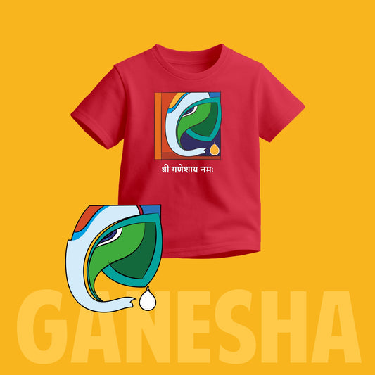 Shree Ganeshay Namah | Tricolour Round Neck Kids’ Unisex T-Shirt | Pure Cotton Luv My India Fashion | Ganesh Chaturthi Spiritual T-Shirt