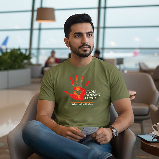 India Doesn't Forget | Round Neck Unisex T-Shirt | Pure Cotton Luv My India Fashion | Patriotic T-Shirt