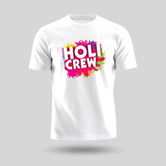 Luv My India Round Neck T-shirt | Pure Cotton Holi Crew Print | White Unisex Holi T-shirt