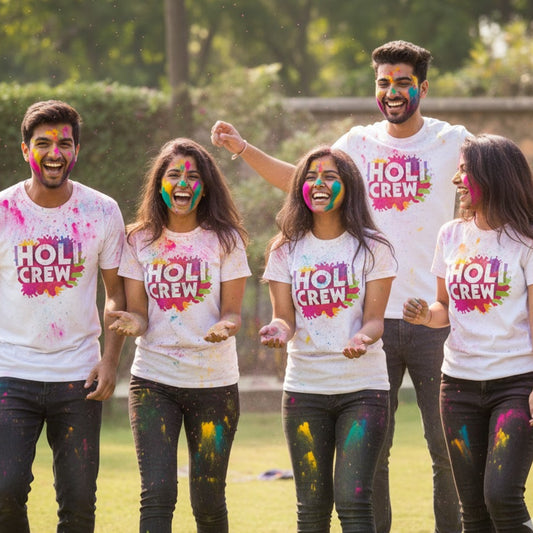 Luv My India Round Neck T-shirt | Pure Cotton Holi Crew Print | White Unisex Holi T-shirt