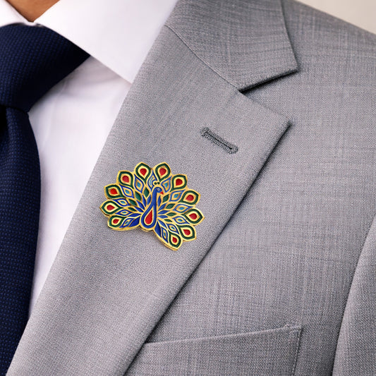 Classic Peacock Enamelled Badge | Butterfly Fastener