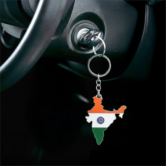 Tricolour Indian Map | Luv My India Keychain | Patriotic Metal Keychain