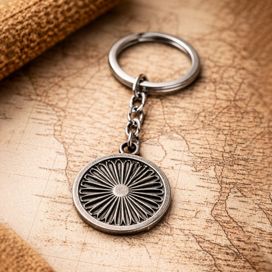 Ashoka Chakra Symbol | Metal Keychain | Matte Grey Finish