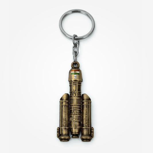 Indian Space Rocket | Metal Keychain | Antique Gold Finish