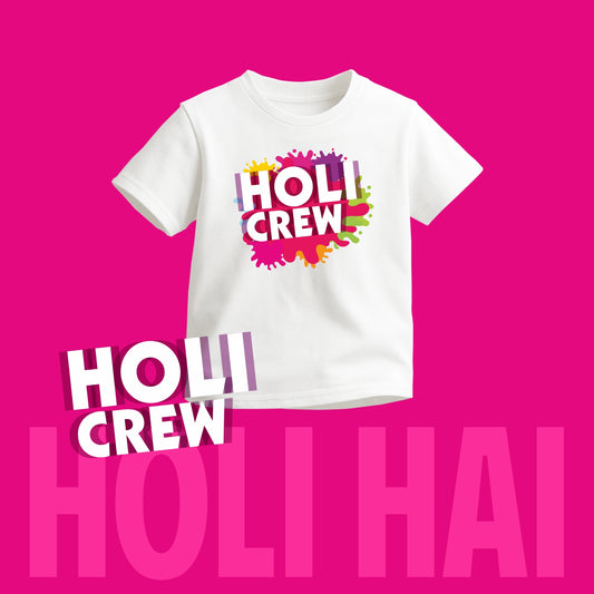 Luv My India Round Neck Kids T-shirt | Pure Cotton Holi Crew Print | White Unisex Holi T-shirt