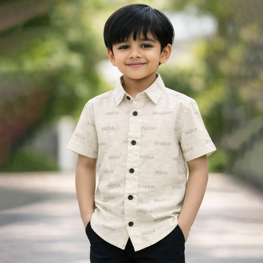 India Bharat Script | Kids Casual Shirt | Premium Linen Fabric