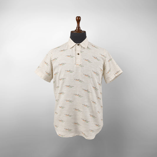 India Script Short Sleeve Shirt | Authentic Khadi Cotton