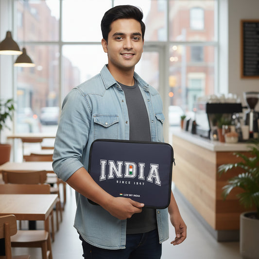 Gift Hamper | Luv My India Gift Hamper For Corporate & Personal Gifting | Khadi Tiranga 4×3 Brown Frame | India Since 1947 Laptop Bag | I Love India Fridge Magnet | Bharat Design Pocket Square and Scarf Combo