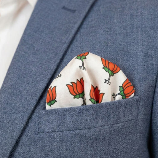 Lotus Motif Print | Premium Modal Silk Stole and Pocket Square Set