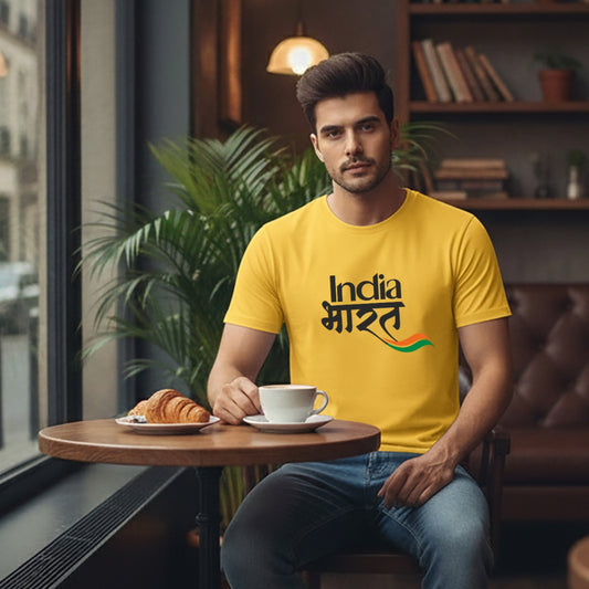 India Bharat Tiranga Stripe | Round Neck Unisex T-Shirt | Pure Cotton Luv My India Fashion | Patriotic T-Shirt