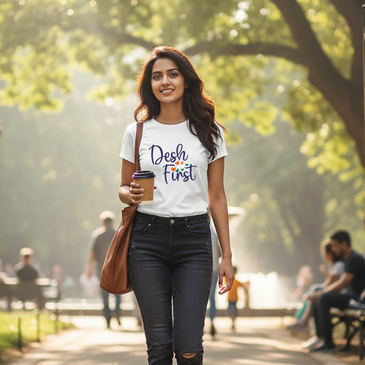 Desh First | Round Neck Unisex T-Shirt | Pure Cotton Luv My India Fashion | Patriotic T-Shirt