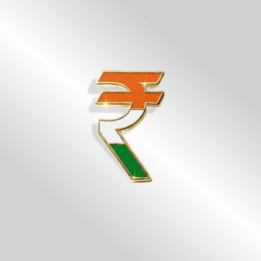 The Rupee Symbol Badge | Luv My India Premium Enamelled Badge | Brass Material Badge With Butterfly Fastener | 1.7x2.7 CM Badge For Men And Women