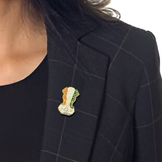 National Emblem Of India Badge | Luv My India Premium Enamelled Badge | Brass Material Badge With Butterfly Fastener | 1.9x3 CM Badge For Men And Women