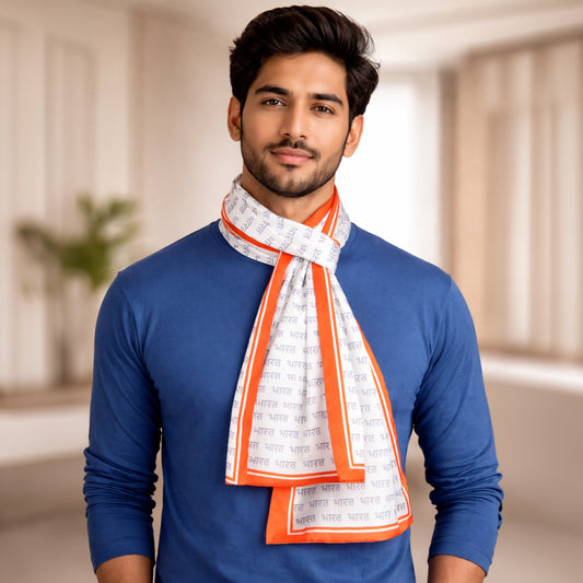 Bharat Satin Stole | Unisex | White & Saffron