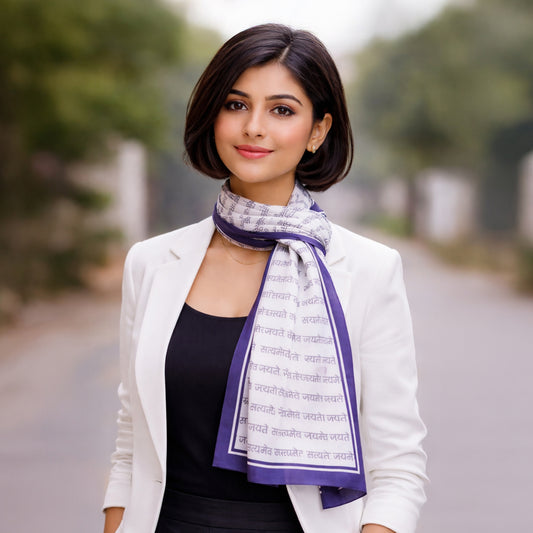 Satyamev Jayate Satin Stole | Unisex | White & Blue